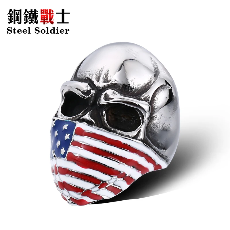 Стальной солдат новый стиль нержавеющая сталь череп кольцо мода байкер тяжелый