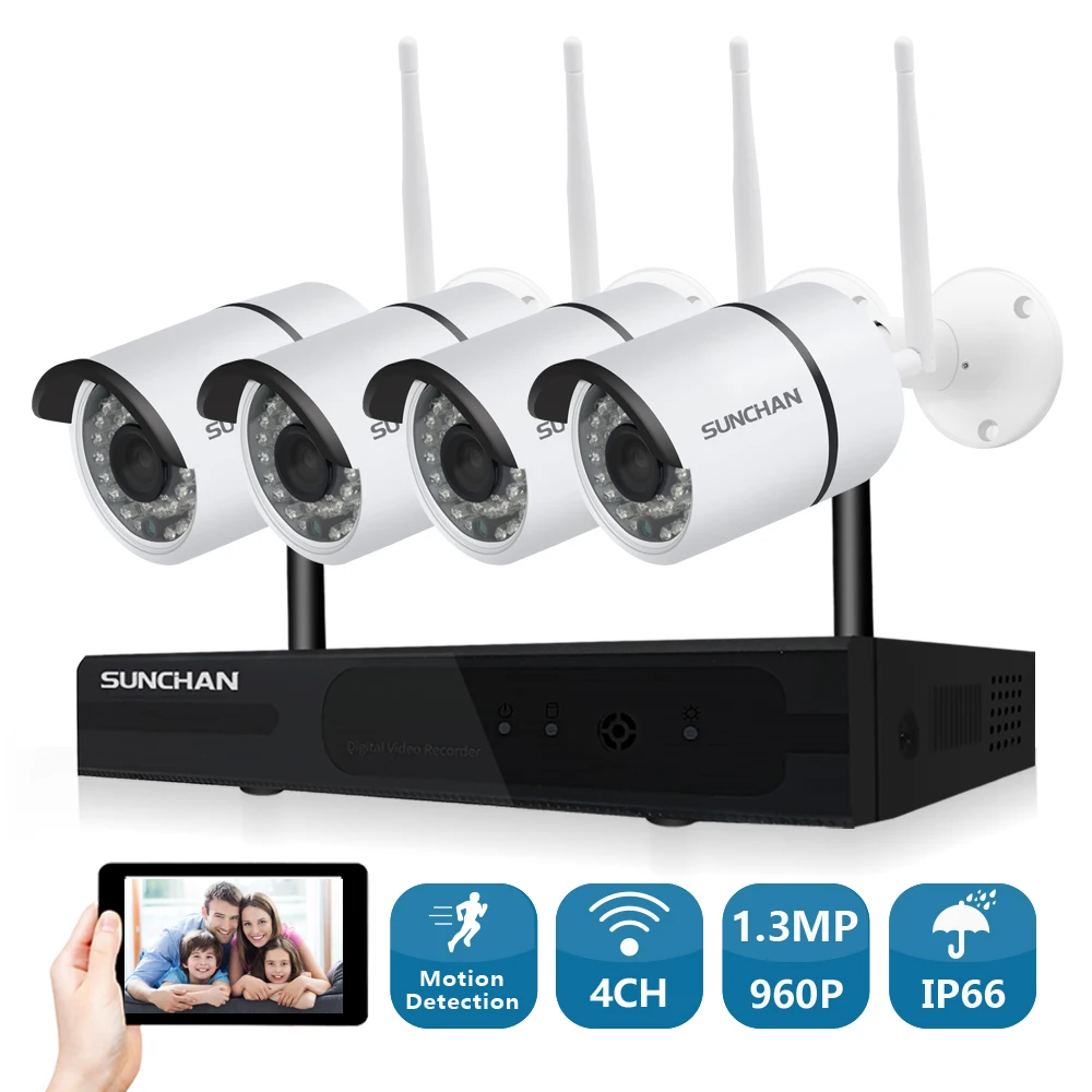 SUNCHAN 4CH CCTV система 960P NVR 4 шт. 1.3MP ИК наружная P2P беспроводная IP камера безопасности
