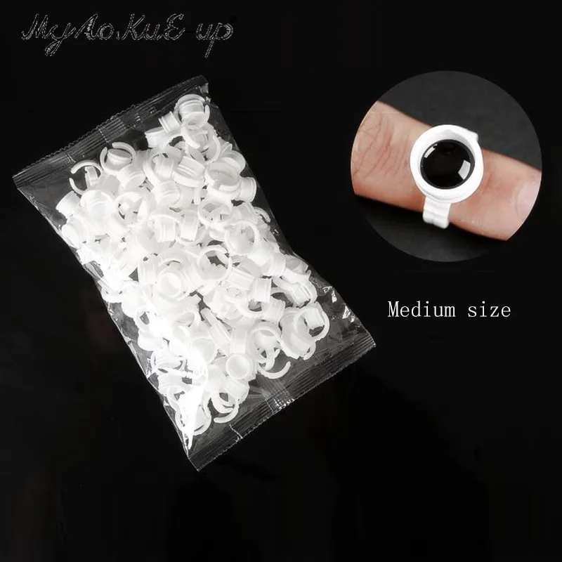 

100pcs Disposable Glue Ring Cups For Eyelashes Extension Tattoo Pigment Holder Ring Adhesive Glue Holder Palette Container