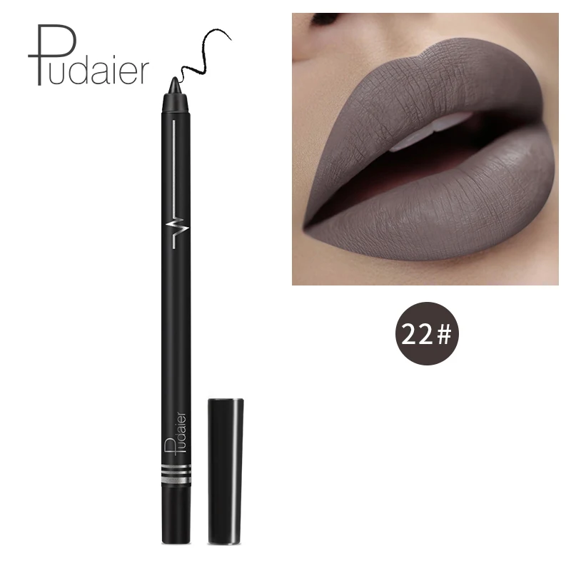 22 Pudaier макияж губ matte lip liner pencil waterpoof долговечный пикантные красные открытые помада ручка контур губ комплект серый, черный цвет PD013 - Цвет: 22