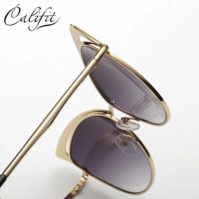 CALIFIT Новое поступление зеркальные солнцезащитные очки кошачий глаз женские UV400