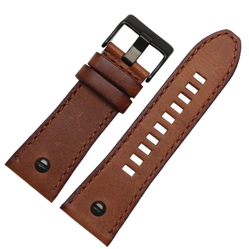 brown black buckle Браслет из натуральной кожи 26 мм 28 мм ремешок для часов для дизельных часов 24 мм DZ7193 DZ7311 DZ7312 DZ7313 DZ7214 ремешок для часов - Цвет ремешка: brown black buckle