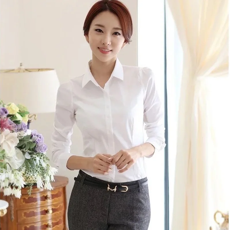 Блузка большого размера Женская Осенняя сплошной цветной лацкан однобортная