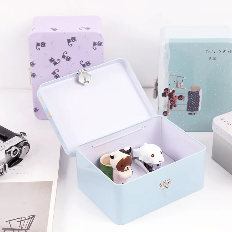 Креативная маленькая жестяная коробка с замком и 2 клавишами канцелярские