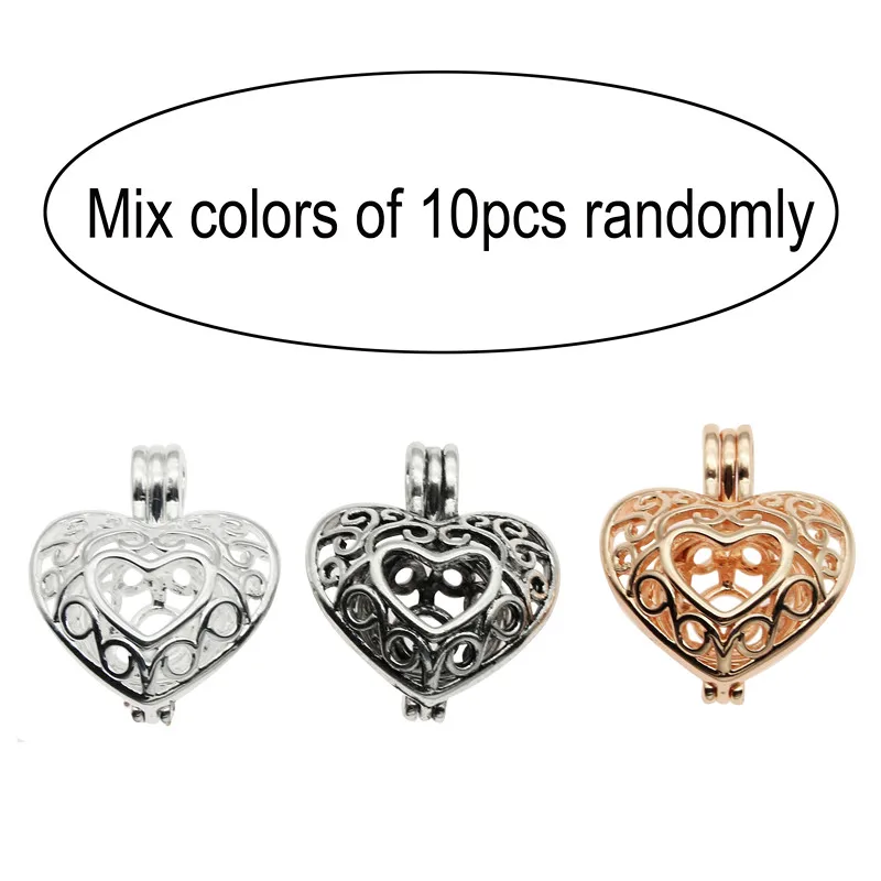 Three random colors 10 шт. разерцветное сердце жемчужные подвески в форме медальона модные ароматерапия эфирное масло колье аромараспылитель медальон для DIY ювелирных изделий - Окраска металла: Three random colors