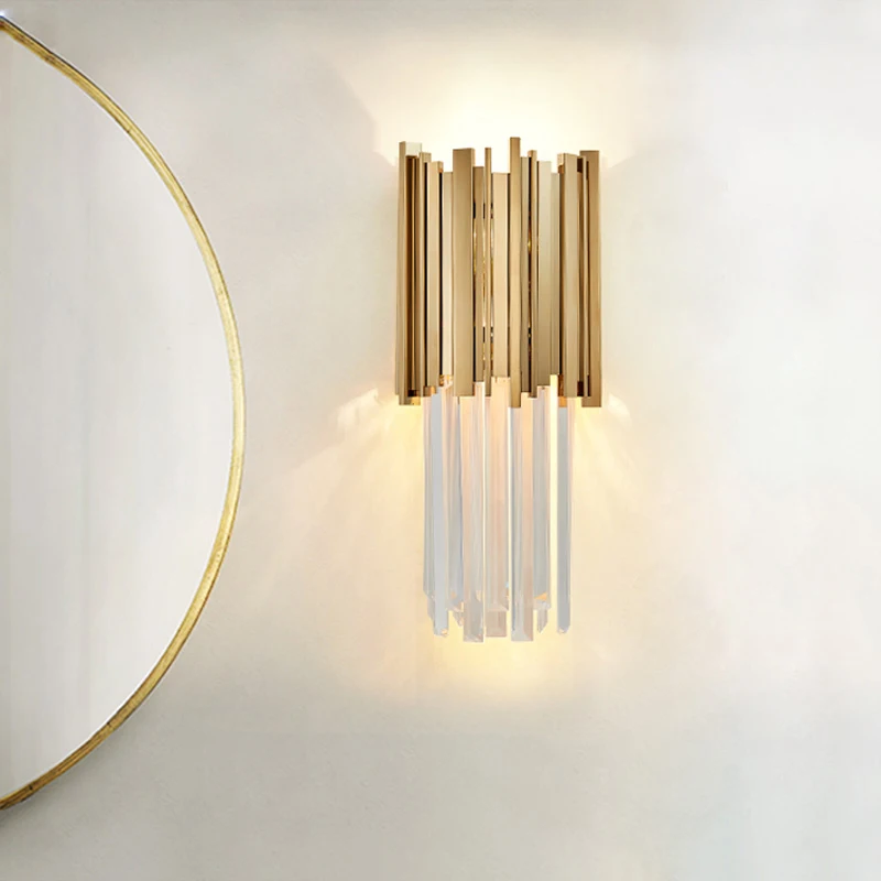 Современный Блеск Crystal Led настенный светильник из золотистого металла Спальня