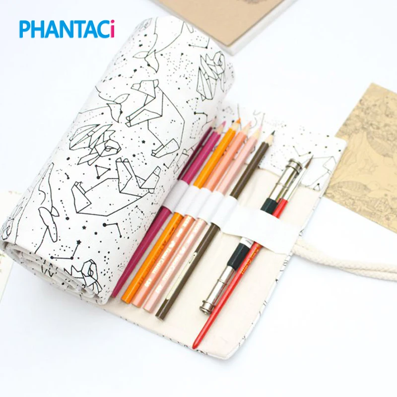 Большой чехол PHANTACI для карандашей с 36/48/72 отверстиями школьный холщовый рулонный