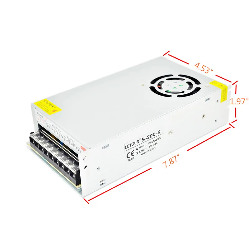 DC Power Supply 5V 40A AC 96V-240V Converter Adapter 200W LED Driver Switching for Strip DVR CE FCC Cert | Обустройство дома