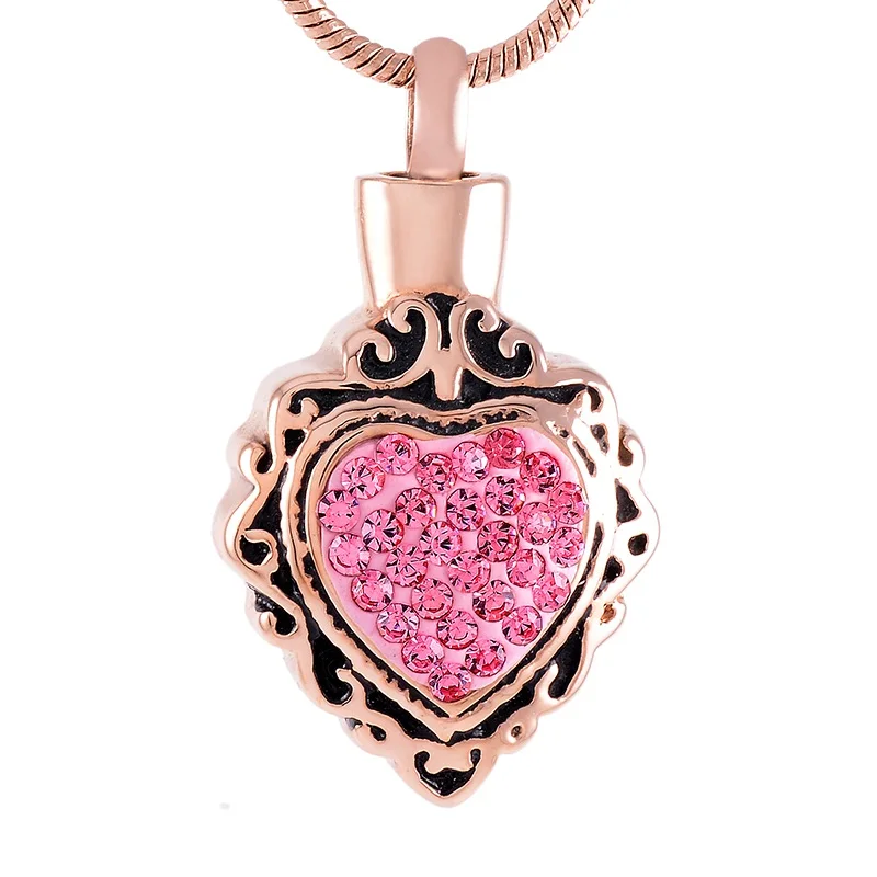 

IJD9445 Stainless Steel Heart Cremation Hold for Ashes Urn Keepsake Memorial Inlay Crystal Pendant Necklace Women Jewelry