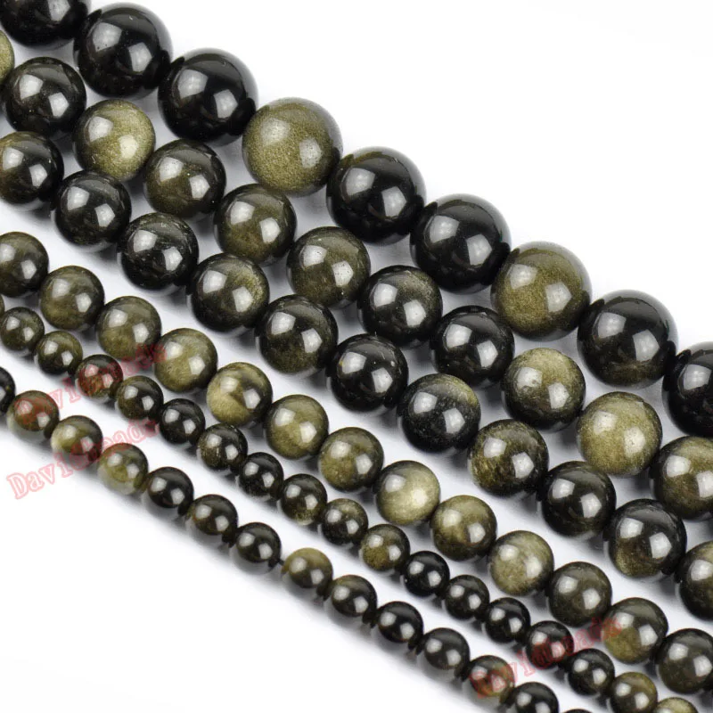 Круглые Бусины Из Натурального золота с обсидиана 16 дюймов нитка 6 8 10 12 мм для