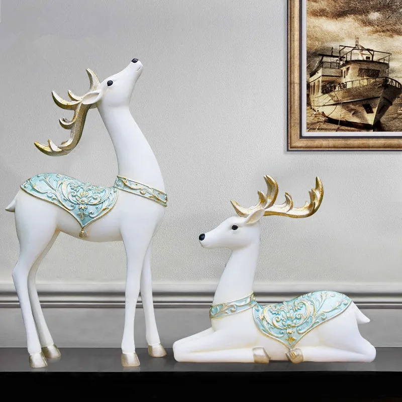 Смола животных Рождество орнамент с оленями креативная белая Статуэтка оленя
