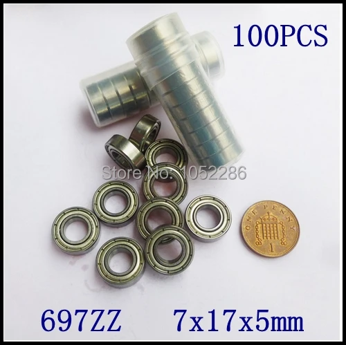

100pcs/lot miniature shielded thin wall deep groove ball bearing 697-2Z 7x17x5 mm