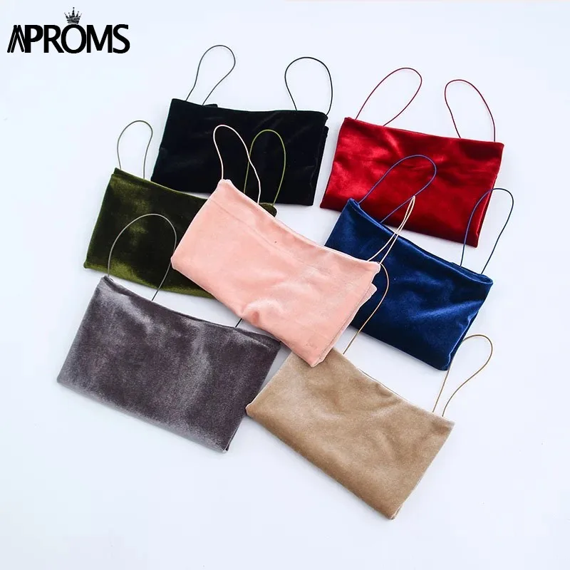 Aproms 90 s бархатное укороченные Топики женские модные женские туфли уличная пикантные эластичные Бретели для нижнего белья Crop Tank топ с коротким бюстье Футболки для девочек