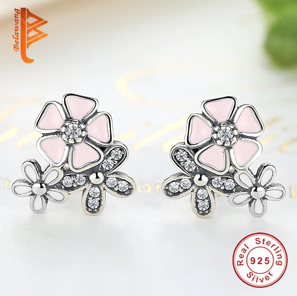 

Wholesale Classic 925 Sterling Silver Poetic Daisy Cherry Blossom Stud Earrings Clear CZ Women Engagement Earring Jewelry brinco