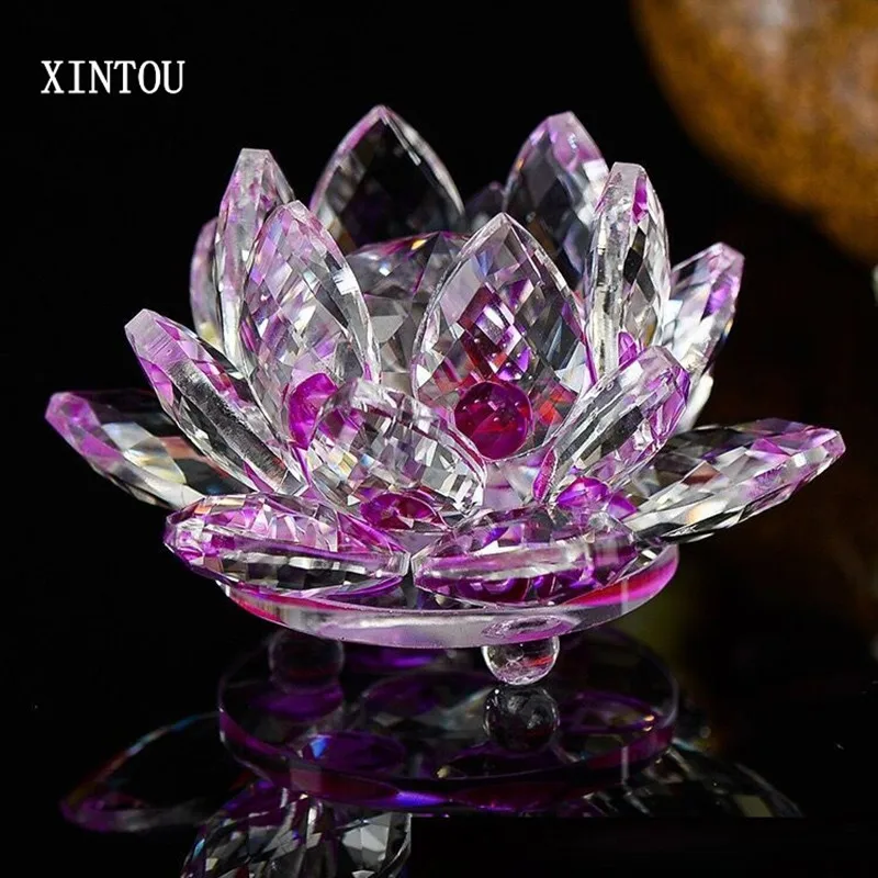 Purple XINTOU 10 см Кристалл Lotsu цветок статуэтки фэн шуй книги по искусству Craft коллекционные свадебные аксессуары для дома с подарочной коробке - Цвет: Purple