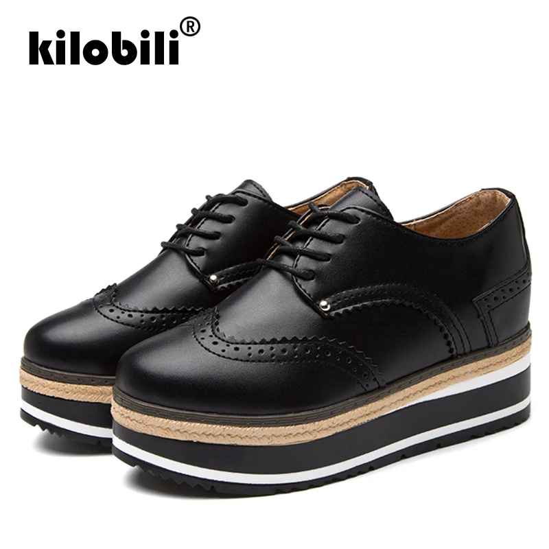 Kilobili/2019 г. весенние женские туфли на плоской платформе Броги из натуральной кожи