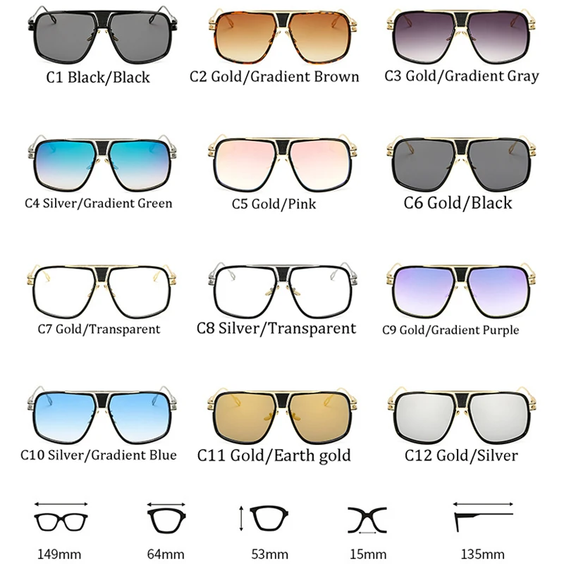 

New Big Frame 18K Gold Plated Square Women Sunglasses Couple Flat Top Luxury Driving Sunglasses Shades Brad Pitt Men Sun Glasses