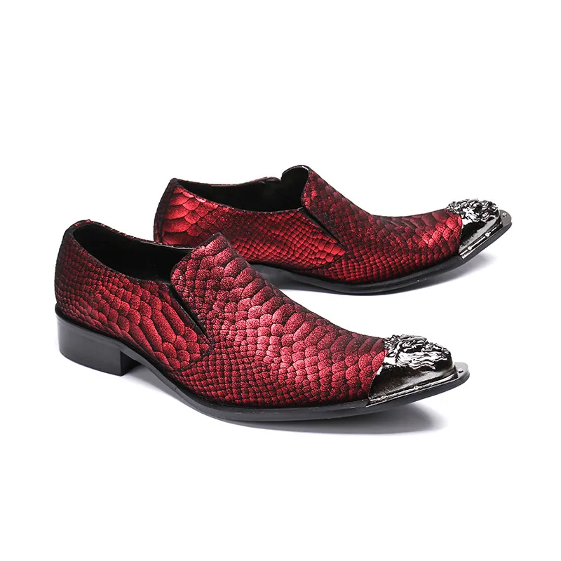 

Vintage red solid camouflage formal Shoes oxford leather slip-on iron pointed toe wedding mid heel men Shoes