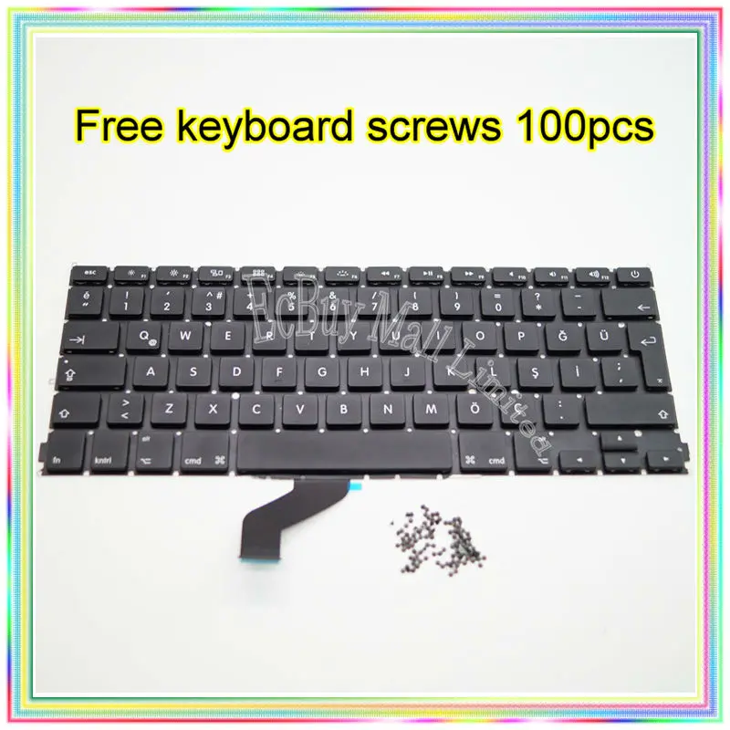 Brand new TR Turkey Turkish Keyboard without Backlight for Macbook Retina 13.3&quot A1425 2012 Year | Replacement Keyboards