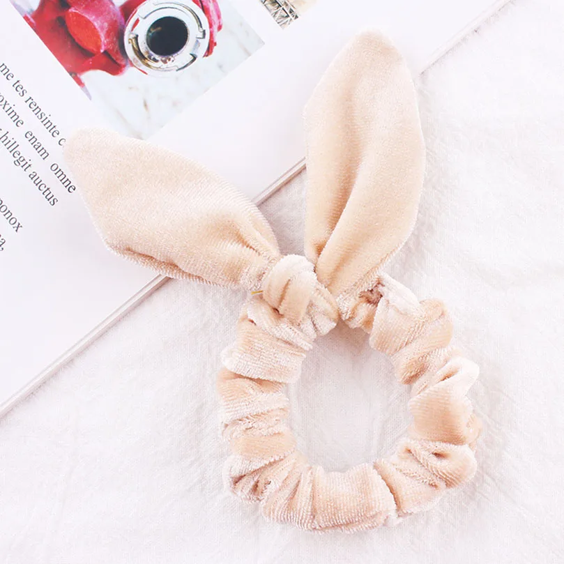 Beige AWAYTR 2 шт./партия, Однотонные резинки для волос для девочек, бархатная резинка для волос для женщин, резинка для волос с кроличьими ушками, резинка для волос, резинка для конского хвоста - Цвет: Beige