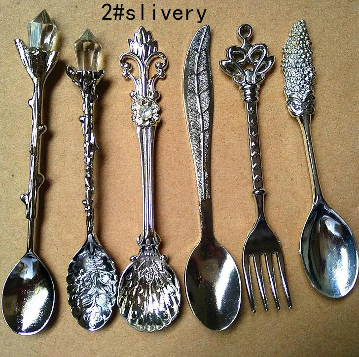 festival supplies 6pcs/lot vintage carved coffee tea ice cream measuring Dinnerware Sets fork for party favor Wh | Дом и сад