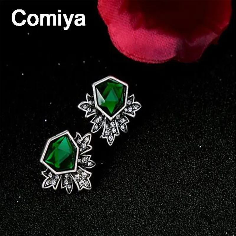 Comiya Brincos Punk Fashion Antique Silver Color Zinc Alloy Epoxy Resin Stone Stud Earrings Pendientes Hombre Post Lady Earring | Украшения
