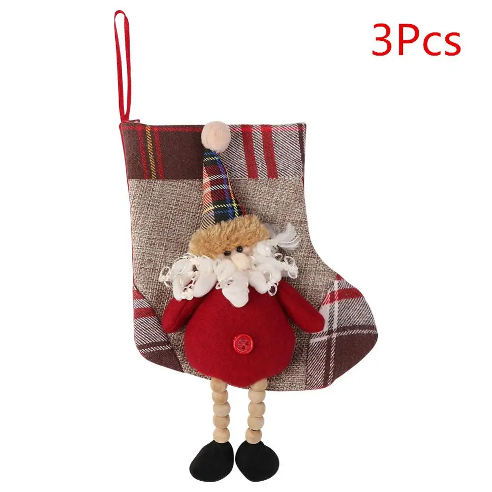 Santa Claus OurWarm 3 шт плед мини рождественские чулки новогодняя елка украшение Конфеты Подарочная сумка Санта Клаус носок Рождественская игрушка орнамент - Цвет: Santa Claus