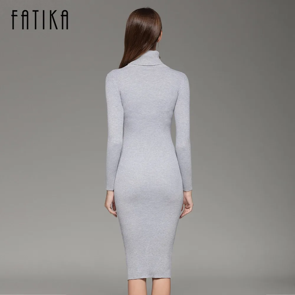 FATIKA, женский осенний зимний свитер, вязаные платья, тонкая эластичная Водолазка с длинным рукавом, сексуальное женское облегающее платье