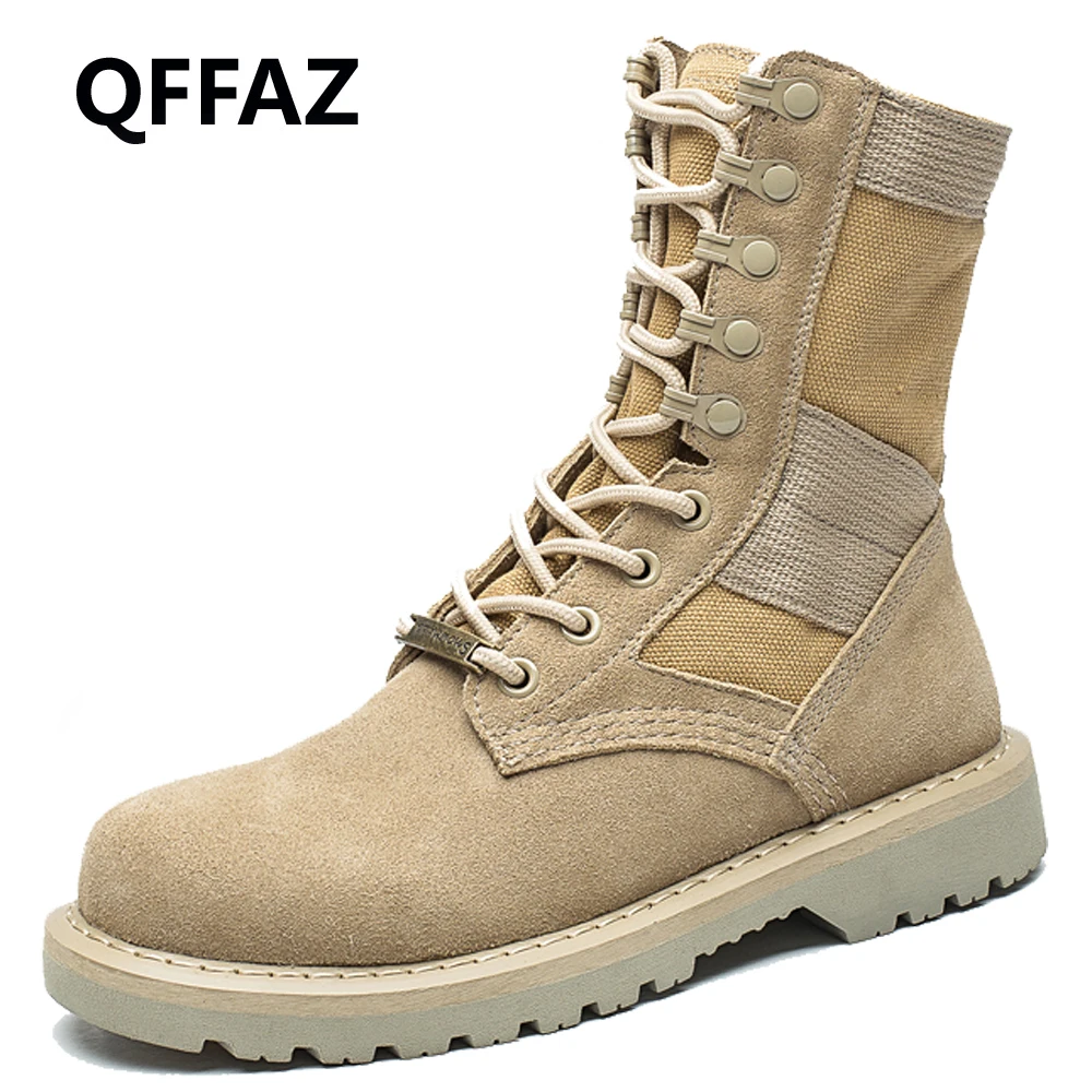 QFFAZ/сезон осень-зима; мужские военные ботинки; Тактические ботильоны для пустыни; Рабочая обувь в армейском стиле; кожаные зимние мужские ботинки