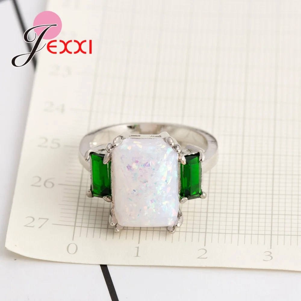 Последняя мода серебро 925 пробы большие прямоугольные кольца с белым огненным