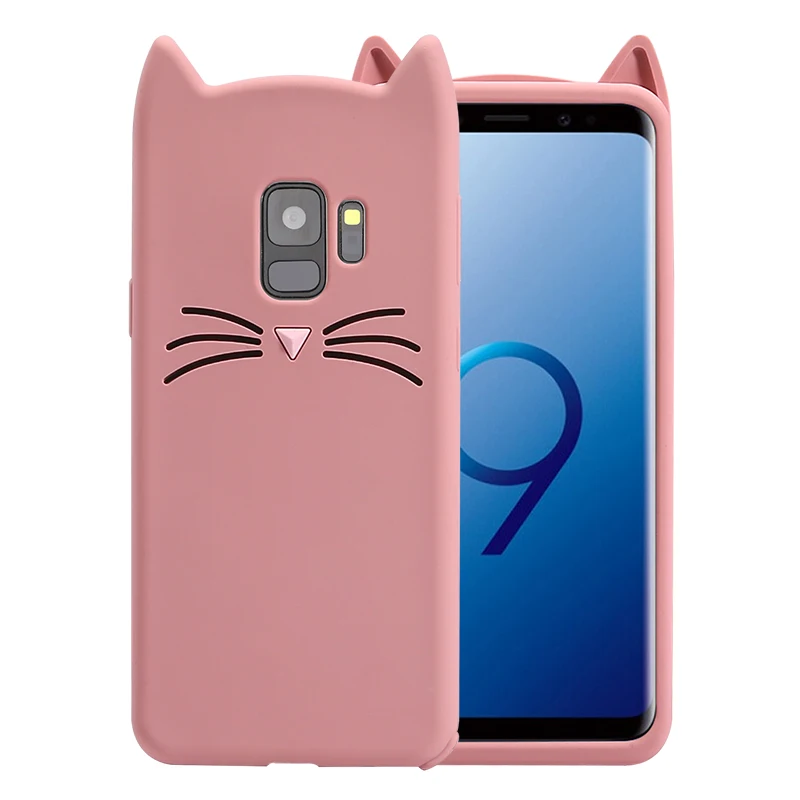 Роскошный милый чехол с кошкой для samsung S8 galaxy S9 Plus S6 samsung S7 Edge J3 J5 J7 Pro силиконовый чехол для сотового телефона - Цвет: Розовый