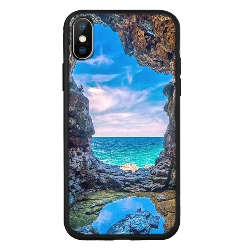 Силиконовый чехол для iPhone X XR XS 6 6S 7 8 Plus с пейзажным узором чехлы телефонов задняя