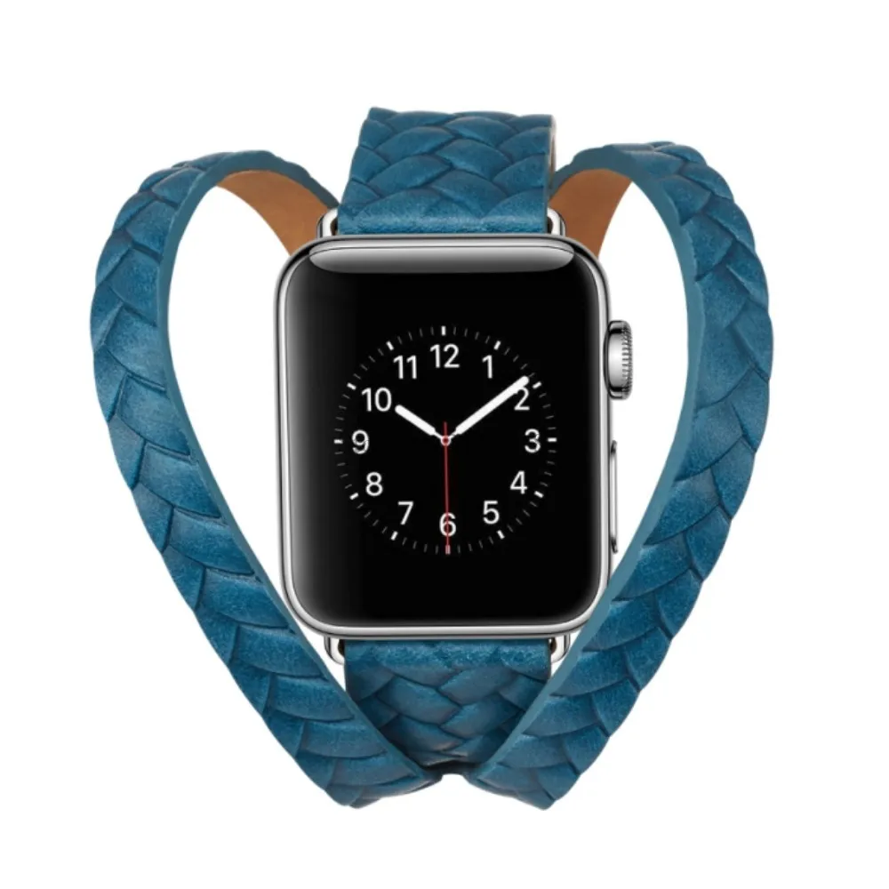 Новый плетеный кожаный ремешок с двойной пряжкой для Apple Watch 38 мм 42 44 часов серии 4 3