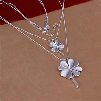 S925 Серебряный цвет ювелирные изделия два четырехлистный клевер двойной кулон