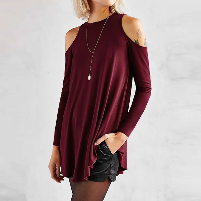 Женские топы Осень Blusas Женская Сексуальная туника с открытыми плечами длинный