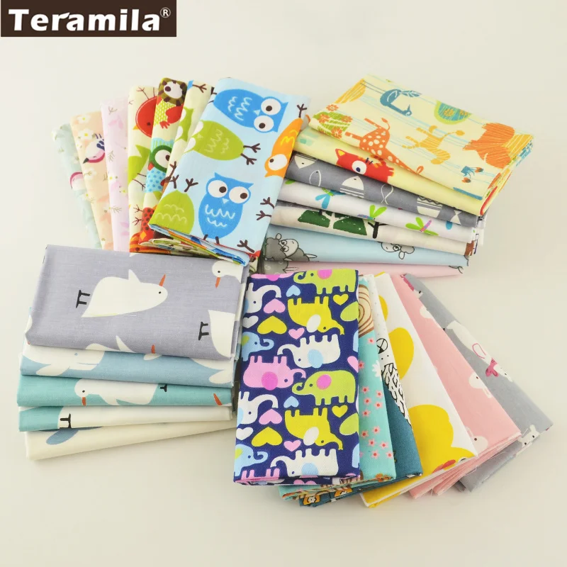 Teramila Cotton Fabric 25 Designs Animial Cartoon Patchwork Quilting Charm Packs Meter Home Textile Clothing Bedding