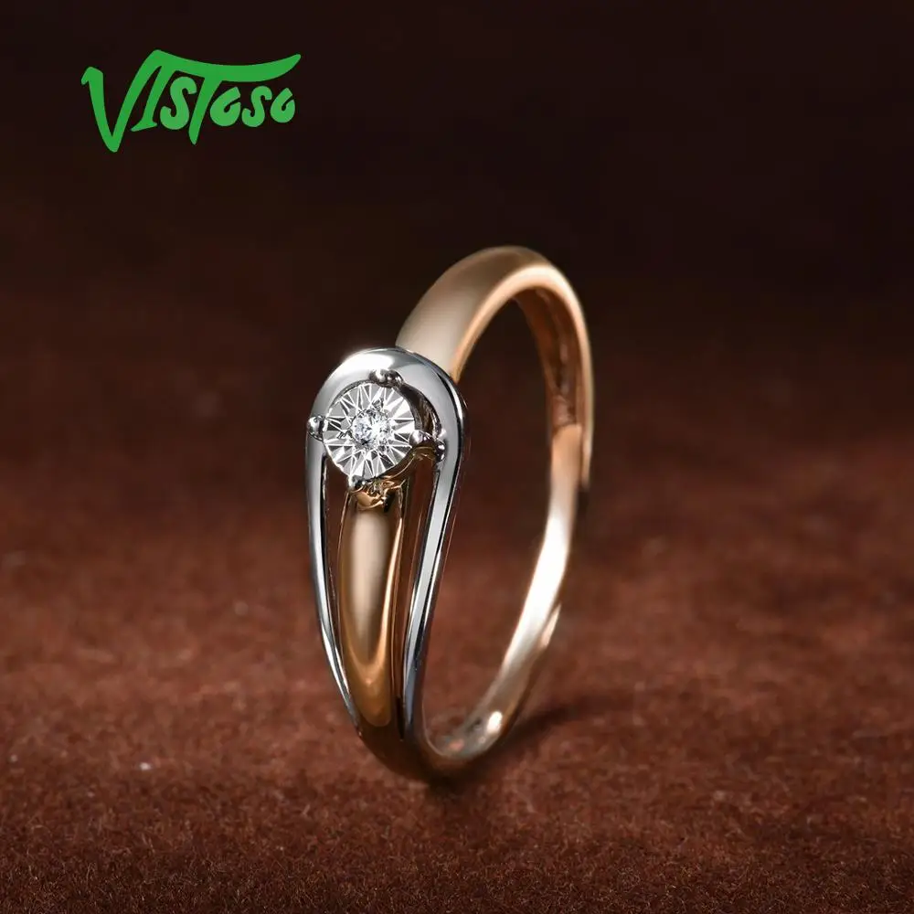 VISTOSO Pure 14K 585 двухцветное Золотое Сверкающее иллюзионное кольцо с бриллиантами для женщин, юбилейное модное ювелирное изделие