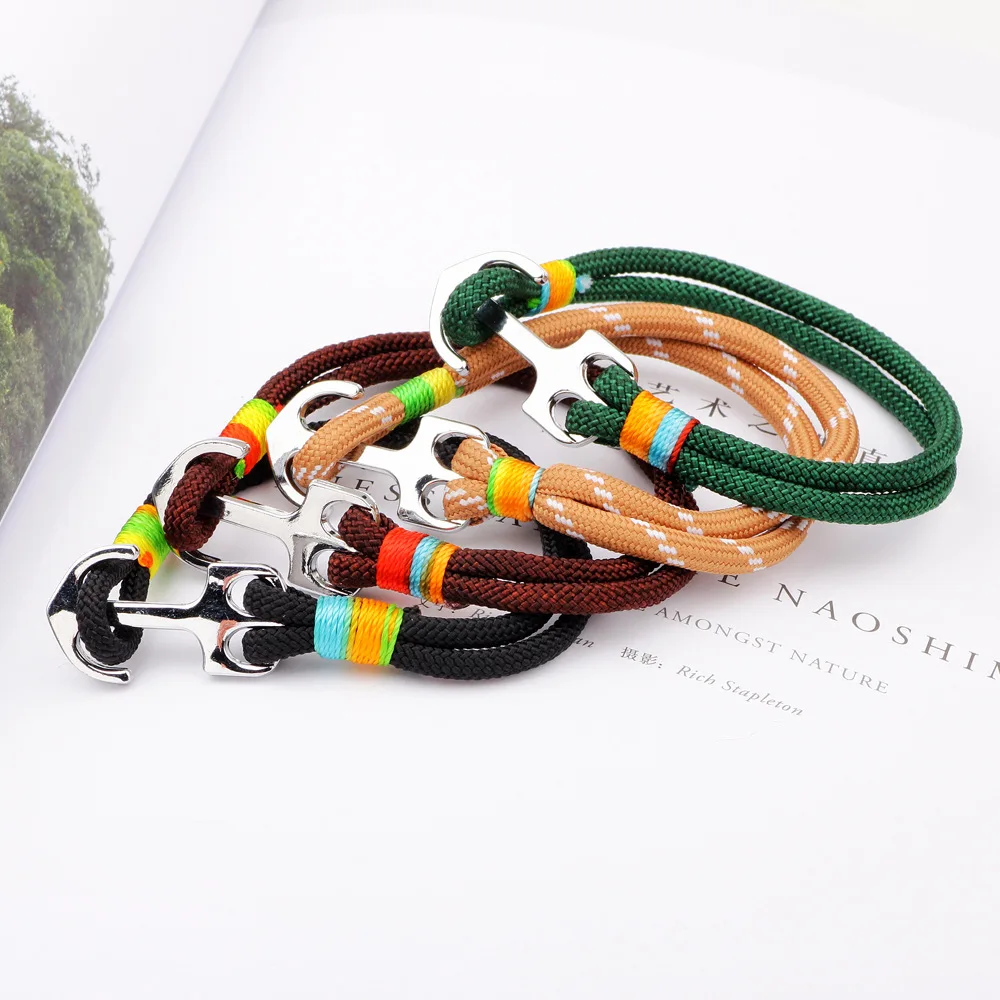 

2017 New Fashion Bracelets Men Women Braided Charm Rope Chain Paracord Bracelet Male Wrap Metal Sport Sliver Anchor HooksTJ-12