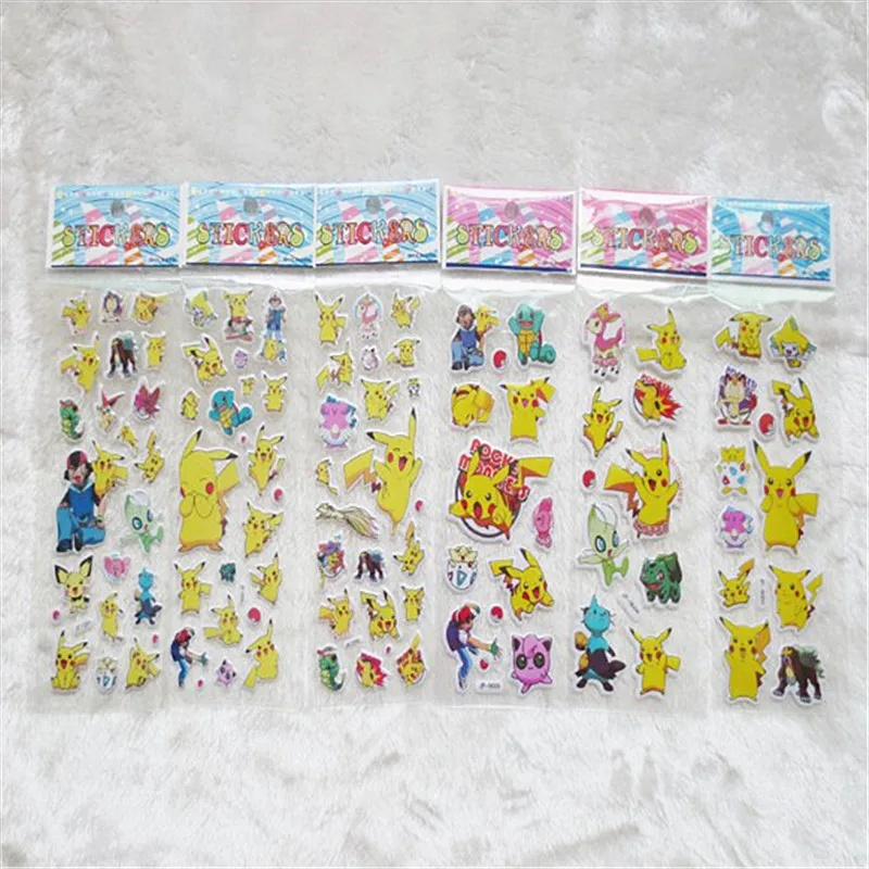 pikachu 6 шт 3D аниме мультфильм единорог наклейки для детской комнаты домашний декор дневник блокнот этикетка украшение игрушка пикачу пузырь Pegatinas - Цвет: pikachu
