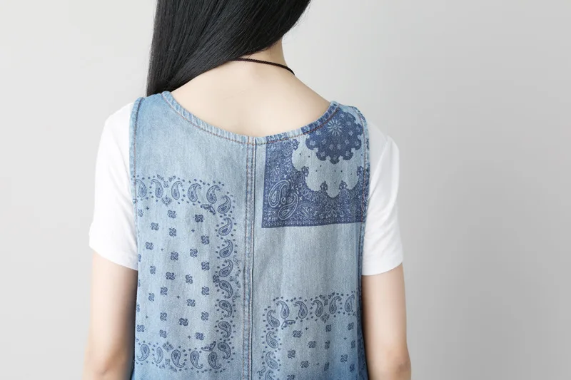 Комбинезон женский джинсовый без рукавов Свободный Повседневный комбинезон на