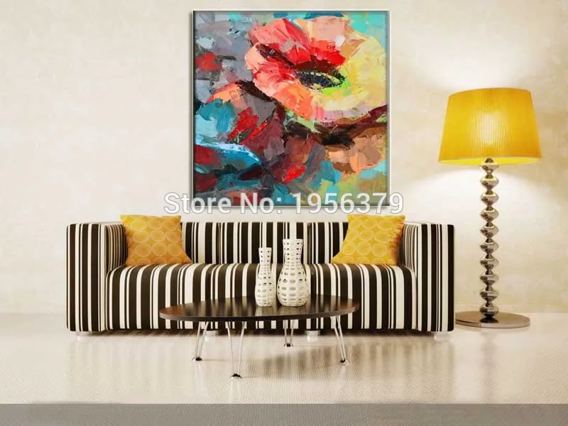 Wholesale Prices Impression Huge Red Roses Oil Painting 100% Handmade Abstract Knife Flower on Canvas for Decor | Дом и сад