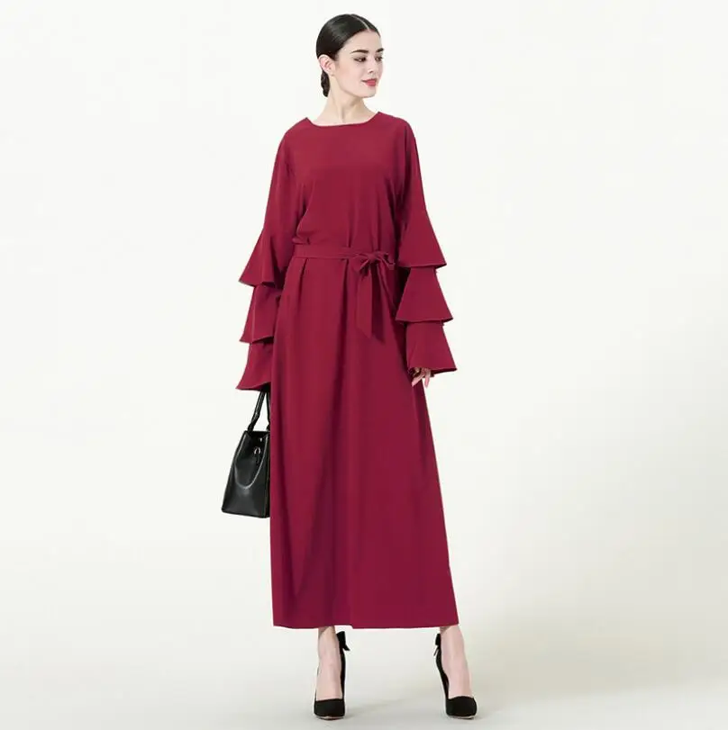 

2019 Fashion 5XL Women Muslim O-neck Bell Sleeve Dress Islamic Abayas Kaftan Clothing Turkish Robe Musulmane Long Dresses a1070