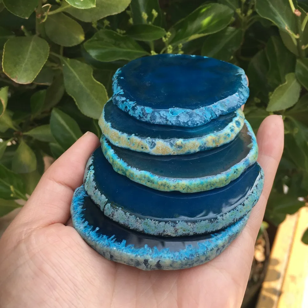 

Красивый Полированный синий Агат ископаемый Кристалл ломтик мадагаскарский