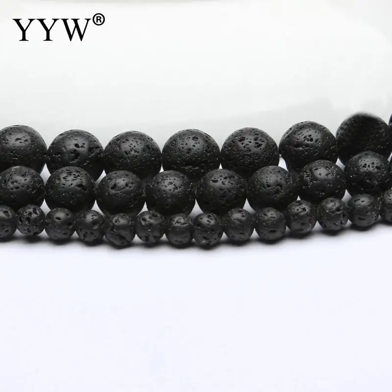 DIY ювелирных изделий круглый натуральный камень черный бисер Лава 4 6 8 10 12 14 мм