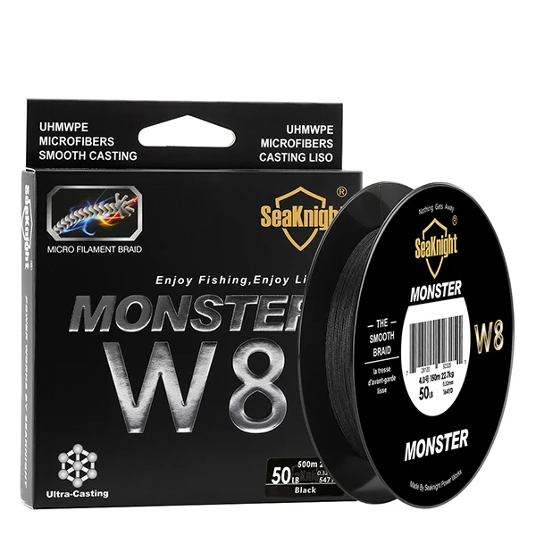 Black SeaKnight MONSTER W8 леска 150 м плетеная 8 нитей гладкая леска PE мультифиламентная широкоугольная технология плетеная 20-100 фунтов - Цвет: Black