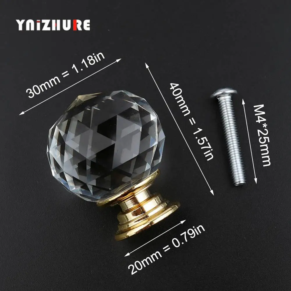 30mm crystal ball YNIZHURE фирменный дизайн 20-40 мм Хрустальные стеклянные ручки комод Ящик Кухонный Шкаф вытяжной шкаф ручка - Цвет: 30mm crystal ball