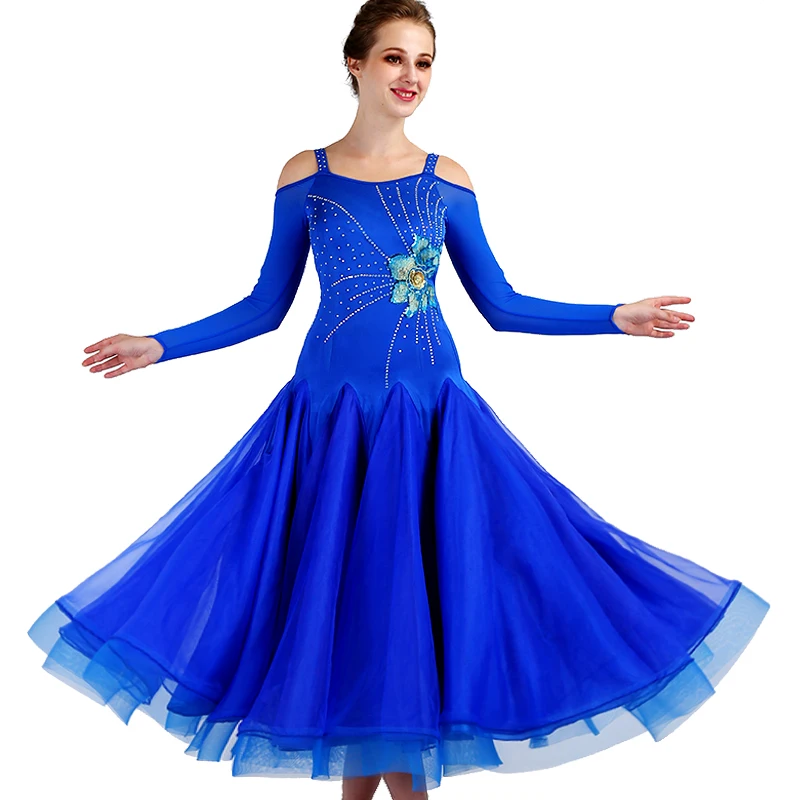 Royal blue women modern dance competition costumes High quality new ballroom dress Rhinestone tango waltz dancing | Тематическая