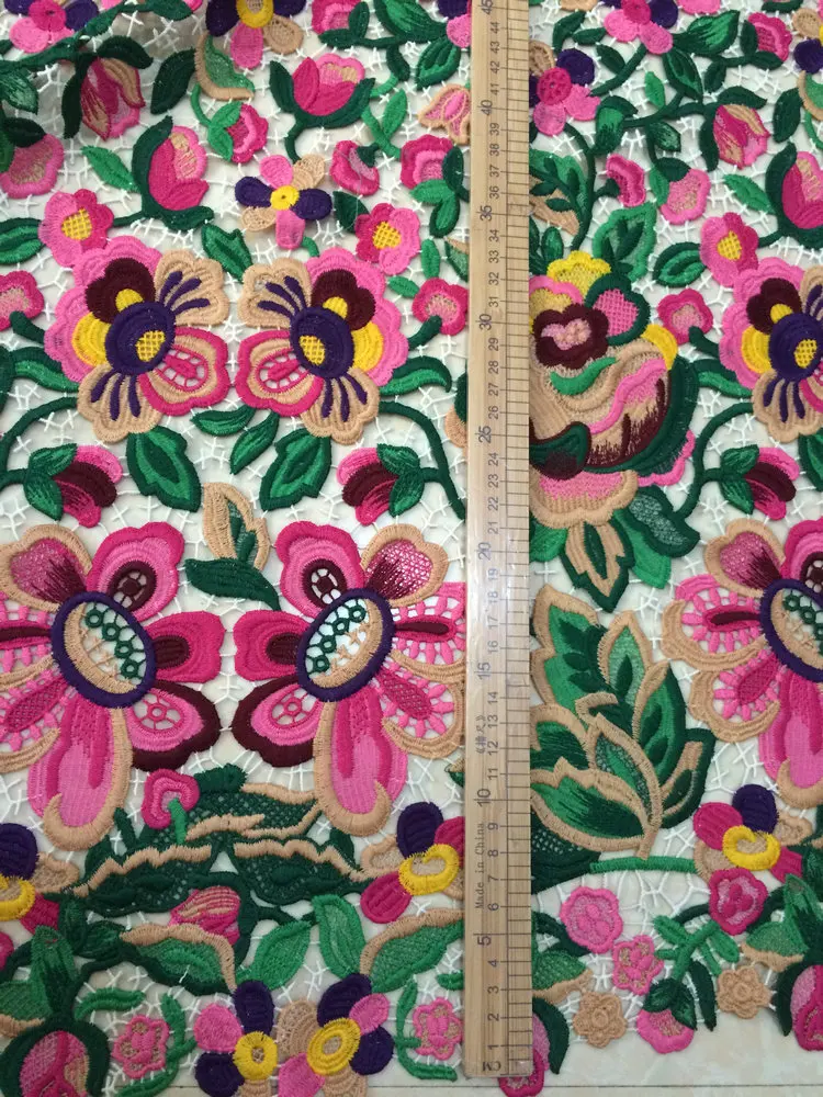 125 см ширина цветы Тяжелая вышитая кружевная ткань свадебное вечернее платье