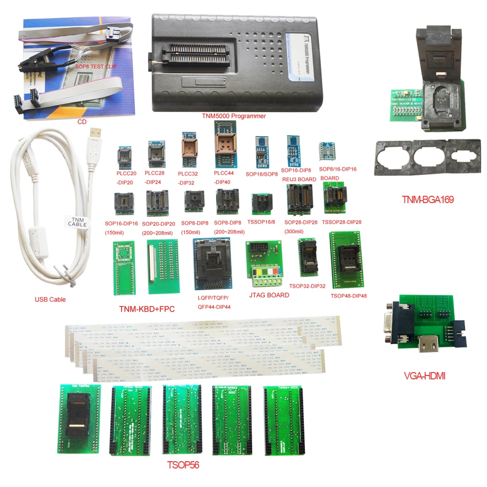TNM5000 Nand Программист рекордер+ 22pc разъем включает TNM-BGA169 для NAND flash/EPROM/MCU/PLD/FPGA/ISP/JTAG, поддержка K9GAG08U0E