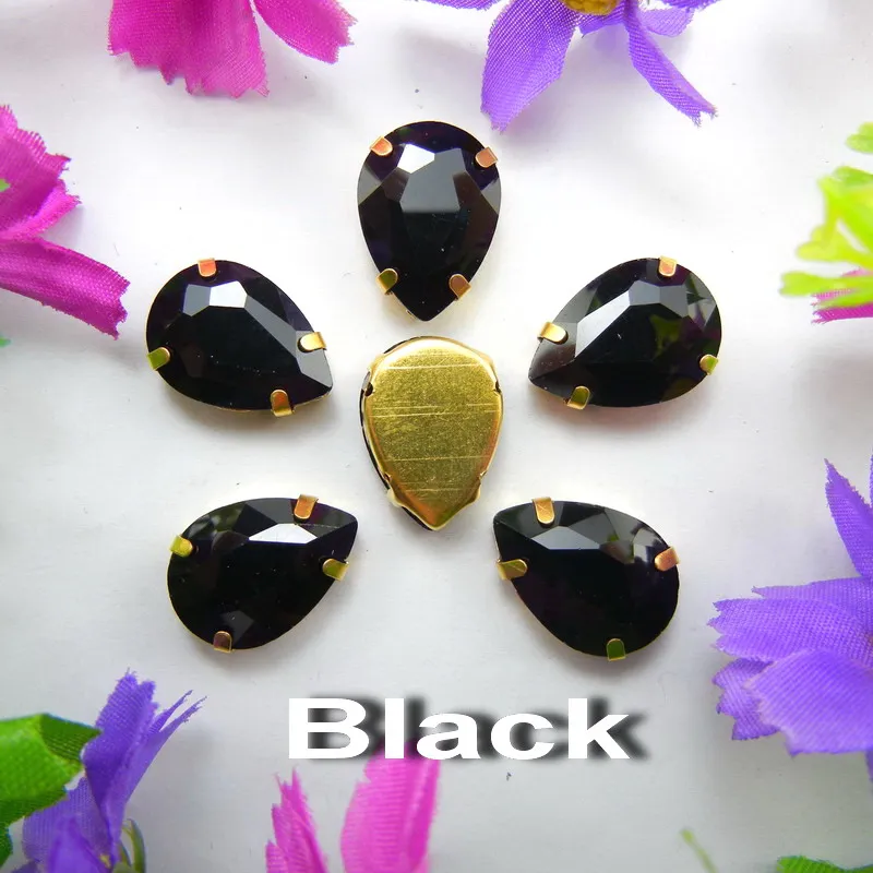 A2 Black Красочные стеклянные хрустальные золотые коготки 7 размеров цвета микс каплевидные капли воды капли пришивные стразы для одежды diy отделка - Цвет: A2 Black